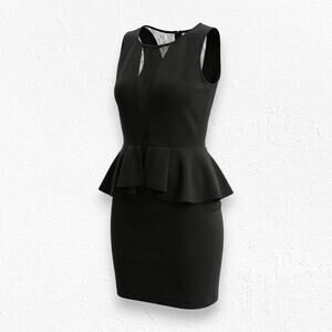 Guess Black Peplum Sleeveless Mesh USA Made Bodycon Classic Mini Dress Size XS